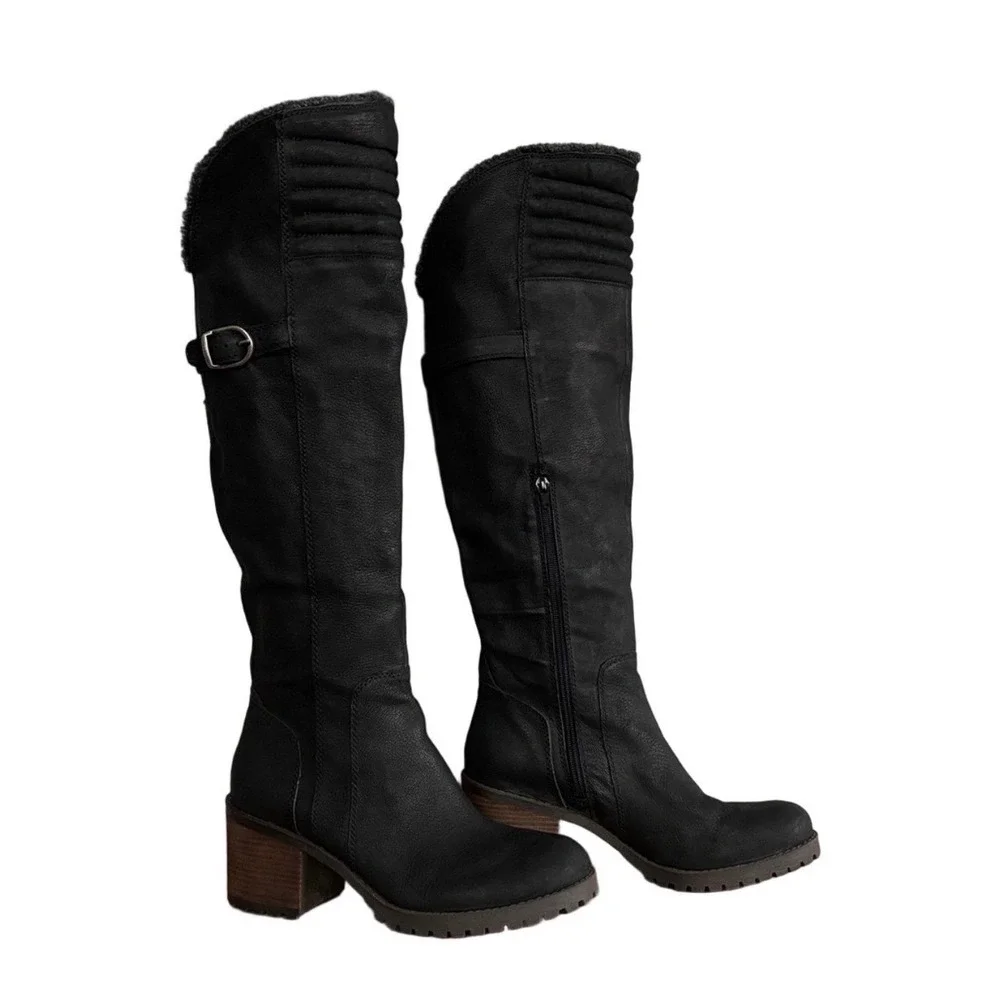 Lucky Brand Shoes Women's 7.5 Narlee Over Knee Lug Block Heel Boot Black